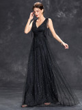 Women sequined bow elegant v-neck ball suspender evening dress（Processing time need 3-6 days）
