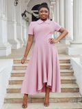 Plus Size Women Turndown Collar Irregular Elegant Dress
