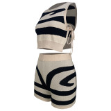 Women Sleeveless Tank Top Lace-Up Printed Casual Top and Shorts Two-Piece Set