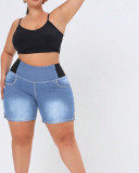 Plus Size Women Elastic Waist Denim Shorts