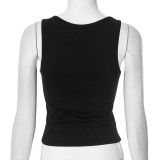 Women Beaded U-neck Vest Crop Top T-shirt