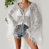 Women Summer Solid Sexy knitting hollow beach shirt