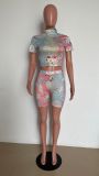 Women's summer sexy tight fitting two-piece shorts set