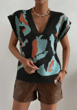 Women Summer V-Neck Contrast Casual Vest Sweater