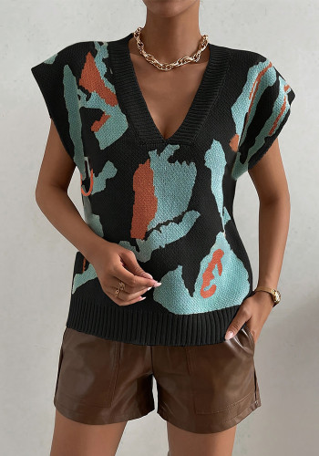 Women Summer V-Neck Contrast Casual Vest Sweater