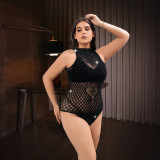 Women Temptation Backless Sleeveless Heart Print Rhinestone Sexy Lingerie