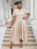 Plus Size Women Turndown Collar Irregular Elegant Dress