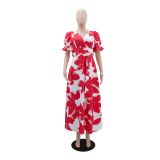 Women Casual Printed V-neck Dress