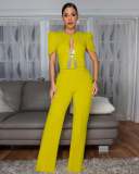 Women Style Line Bow Short Sleeve Casual Wide Leg Jumpsuit