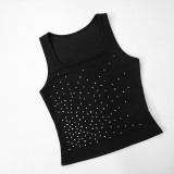 Women Beaded U-neck Vest Crop Top T-shirt