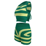 Women Sleeveless Tank Top Lace-Up Printed Casual Top and Shorts Two-Piece Set