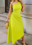 Women Solid Slash Shoulder Hollow Sexy Dress