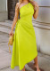 Women Solid Slash Shoulder Hollow Sexy Dress