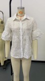 Women spring and summer Half-Sleeve Turndown Collar cardigan lace hollow T-shirt