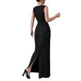 Women Summer Round Neck Solid Ribbed Dress