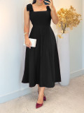 Women Solid Bow Dress
