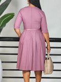 Women Elegant Solid Five-quarter Sleeve African Dress