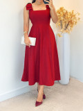Women Solid Bow Dress