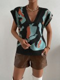 Women Summer V-Neck Contrast Casual Vest Sweater