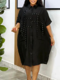 Women Short Sleeve Turndown Collar Shirt Dress