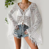 Women Summer Solid Sexy knitting hollow beach shirt