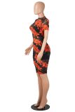 Women Printed Mesh Dress + Vest + Shorts Three-Piece