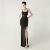 Women Fishbone Lace-Up Sequin Embroidery Formal Formal Party Evening Dress