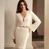 Women Solid Sexy Crop Knitting Top and Skirt Casual Holidays Two-piece Set