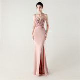 Women Fishbone Lace-Up Formal Formal Party Prom Strappy Sequin Evening Dress