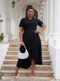 Plus Size Women Turndown Collar Irregular Elegant Dress