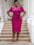 Plus Size Women Elegant Bodycon Ruffle Solid Dress