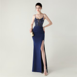 Women Fishbone Lace-Up Sequin Embroidery Formal Formal Party Evening Dress