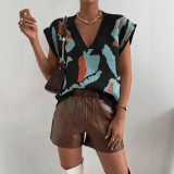 Women Summer V-Neck Contrast Casual Vest Sweater