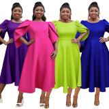 Plus Size Women Party Ruffle Sleeve Dress