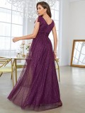 Women sequined bow elegant v-neck ball suspender evening dress（Processing time need 3-6 days）