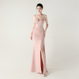 Women Fishbone Lace Sequin Wedding Fishtail Evening Dress