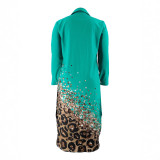 Plus Size Women Turndown Collar Shirt Contrast Dress