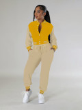 Women Patchwork Baseball Jacket and Pants Two-piece Set