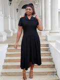 Plus Size Women Turndown Collar Irregular Elegant Dress
