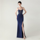 Women Fishbone Lace-Up Sequin Embroidery Formal Formal Party Evening Dress