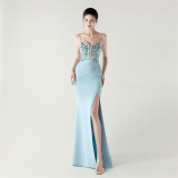 Women Fishbone Lace-Up Formal Formal Party Prom Strappy Sequin Evening Dress