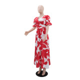 Women Casual Printed V-neck Dress