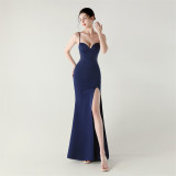 Women Fishbone Lace Sequin Formal Dinner Wedding Fishtail Evening Dress