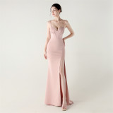 Women Fishbone Lace Sequin Formal Dinner Wedding Fishtail Evening Dress