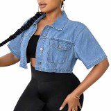 Women Denim Summer Thin Crop Shirt