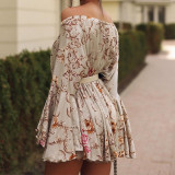 Women Spring Women Off Shoulder Printed Long Sleeve Mini Dress