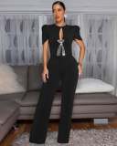 Women Style Line Bow Short Sleeve Casual Wide Leg Jumpsuit