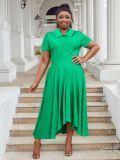 Plus Size Women Turndown Collar Irregular Elegant Dress