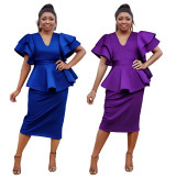 Plus Size Women Elegant Ruffle Dress