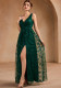 Women High Mesh Embroidered V-Neck Slit Evening Dress（Processing time need 3-6 days）